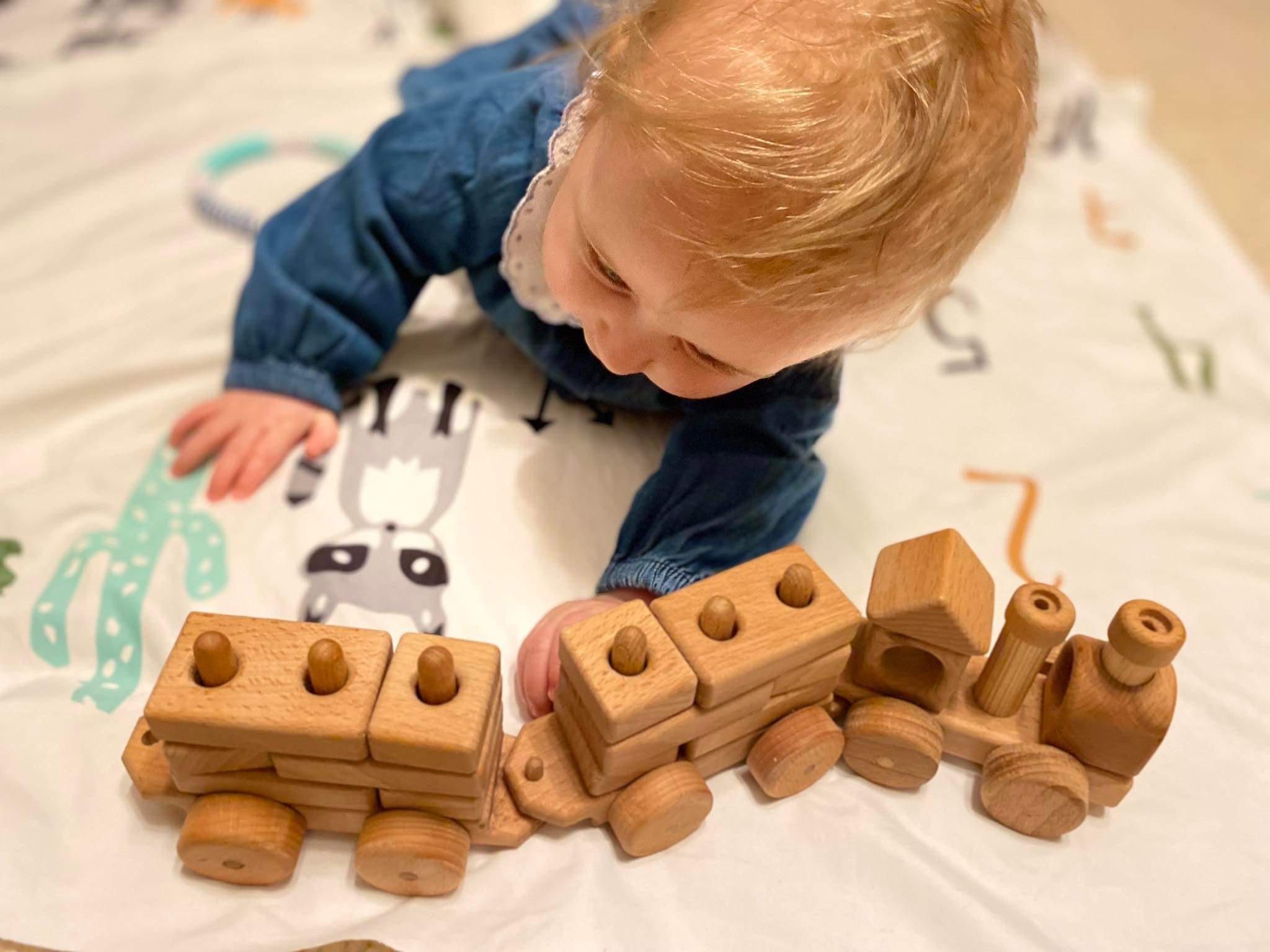 wooden train set with blocks